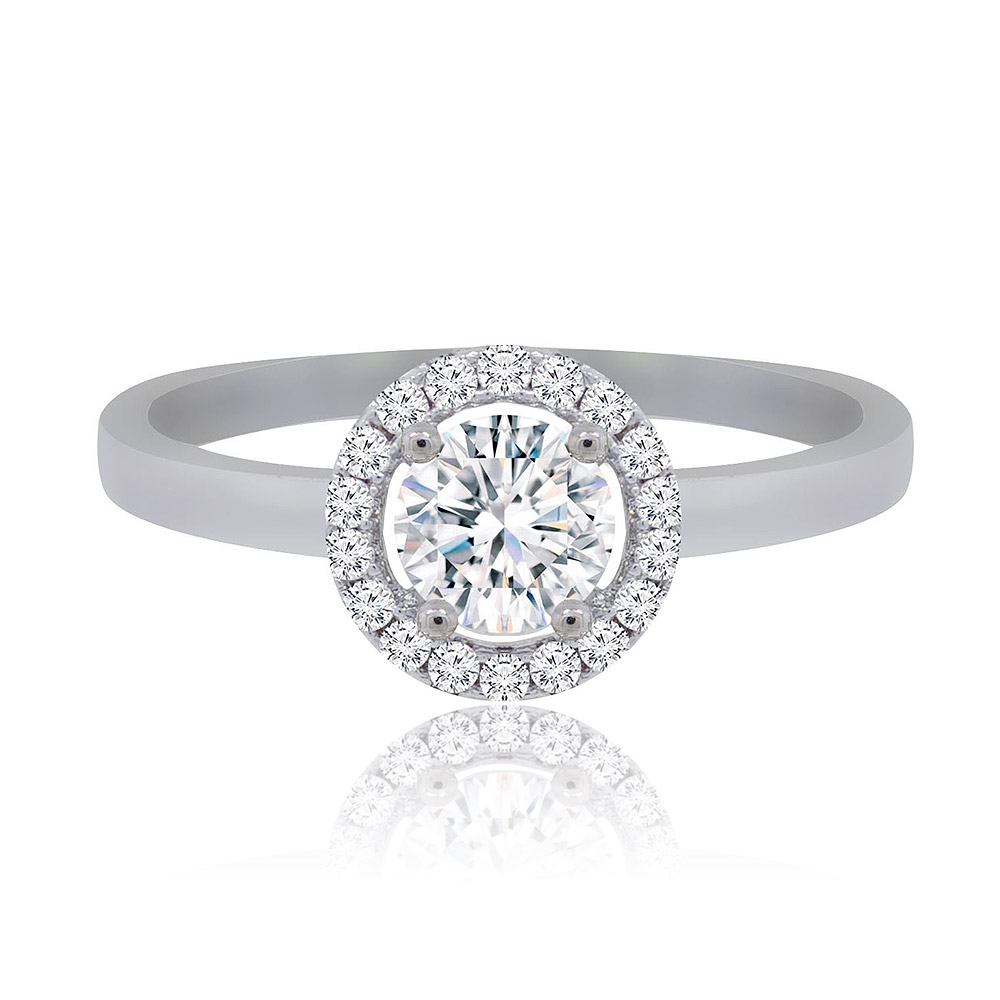 White CZ Halo Engagement Ring